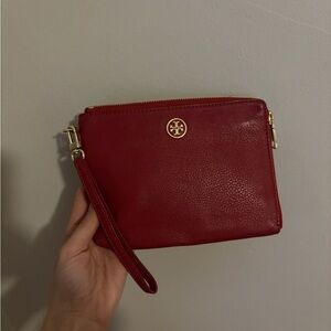 Tory Burch Cherry Red Leather Wristlet